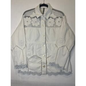 By Anthropologie Crochet Scallop-Hem Shirt Jacket (s)